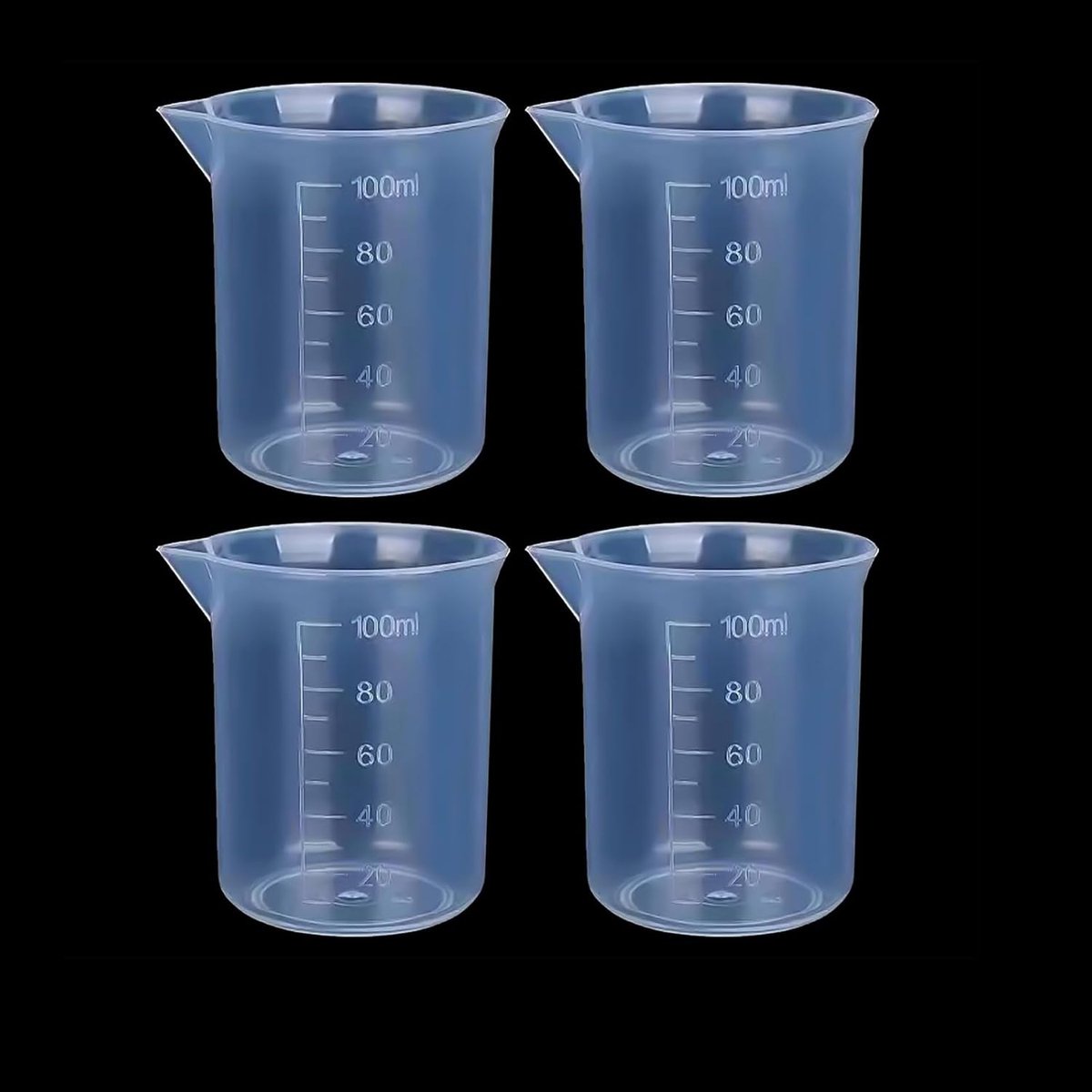 SnelShoppen - Plastic Maatbekers Set van 4 - 100ml Transparante Maatbekers - Graduated Cups van Duurzaam BPA-vrij Plastic voor Keuken, Koken, Bakken e