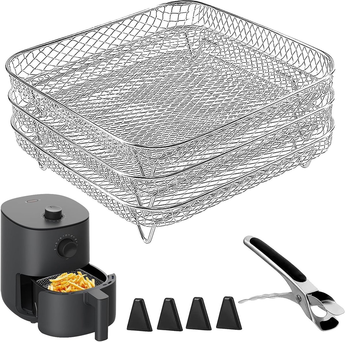 Stackable Air Fryer Rack van 304 RVS, ideaal voor bakken, grillen en frituren in de oven