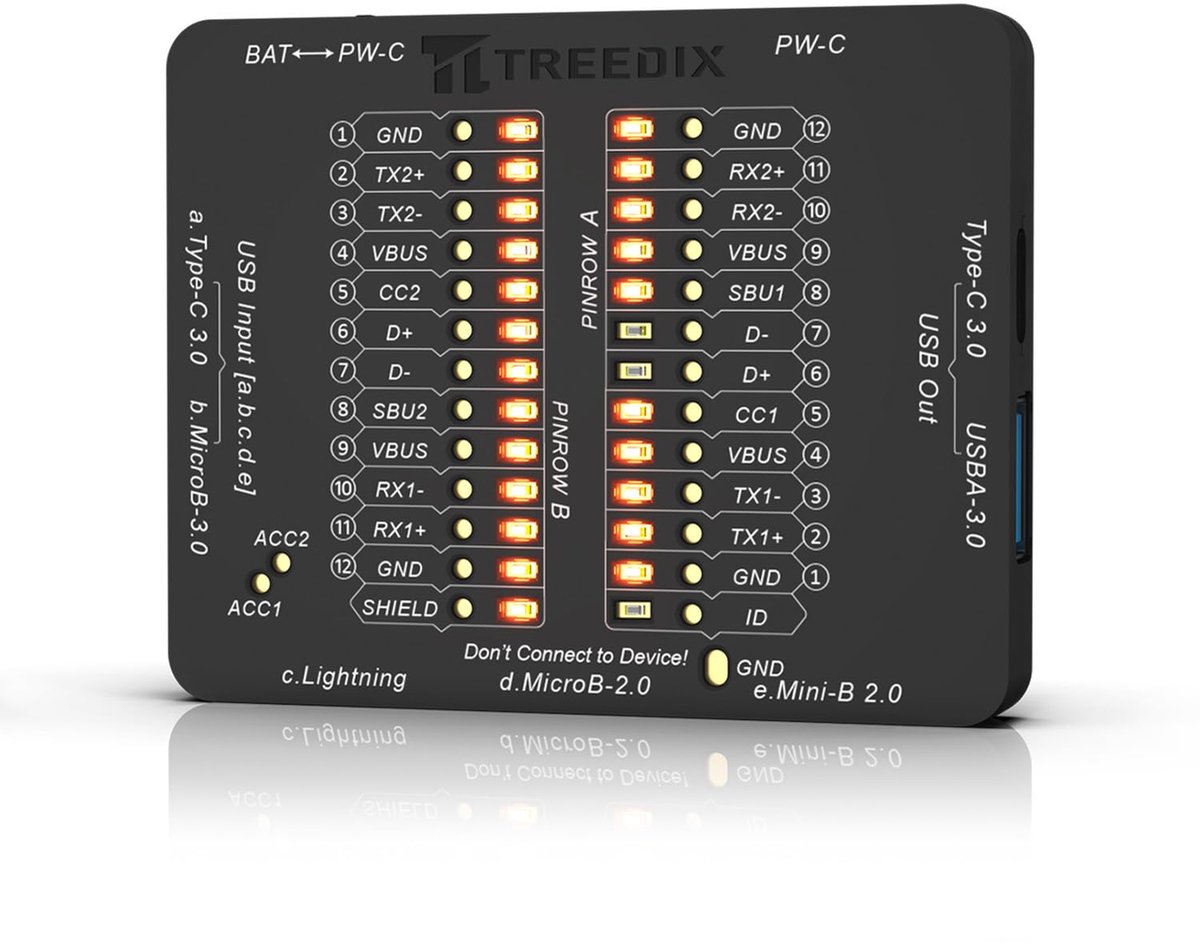 SnelShoppen - USB C Kabel Tester - Data Kabel Tester voor Type C, USB-A 3.0, Micro-B & Lightning - Controleer Kabelstatus - Hoogwaardige LED Functie