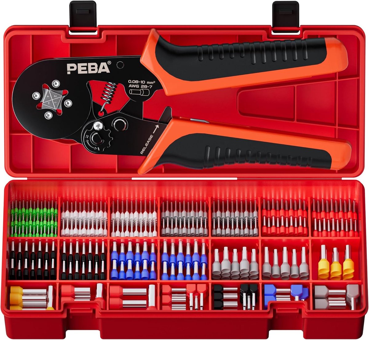 SnelShoppen - Ferrule Crimperset, 21 Typen Ferrules, Zelf-Instellende Crimping Pliers, Kabelschoenen Set voor 0.08-10 mm² - Ergonomische Ferrule Crimp