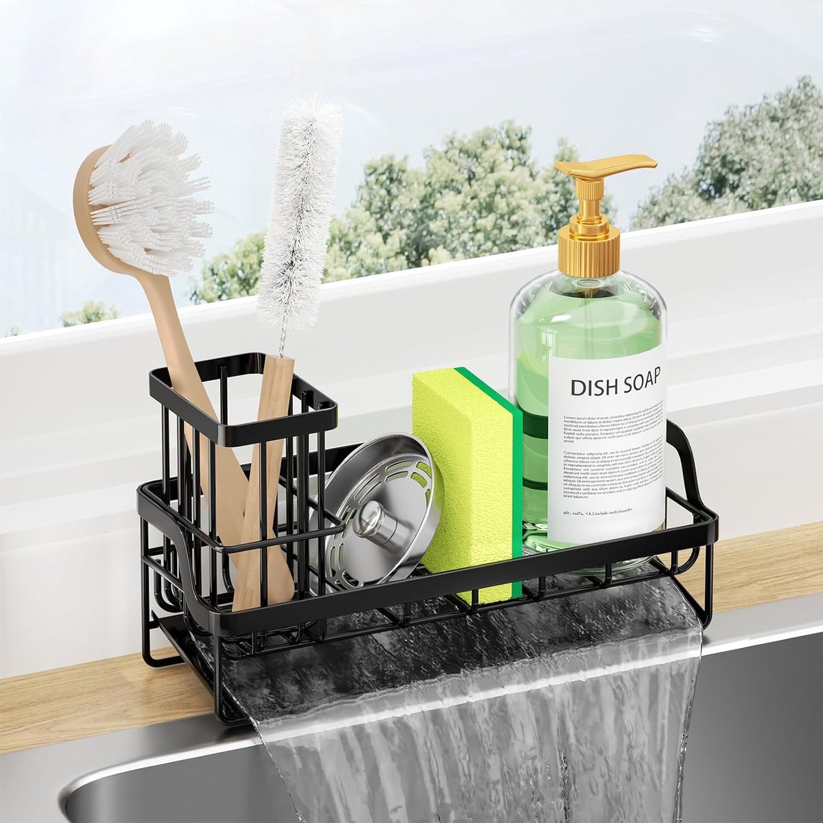 SnelShoppen - HapiRm Spoelbakorganizer Keuken Gootsteenorganizer Roestvrijstaal Zelfdrainerend Ruimtebesparend Sponshouder Borstelhouder voor Keukenac