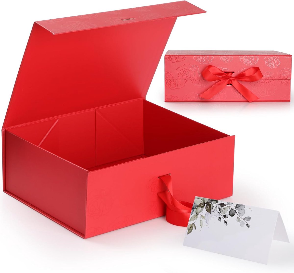 SnelShoppen - Grote Magnetische Geschenkdoos Rood 20x18,2x8 cm met Deksel en Strik - Perfect voor Verjaardagen, Bruiloften, Valentijnsdag en Feestdage