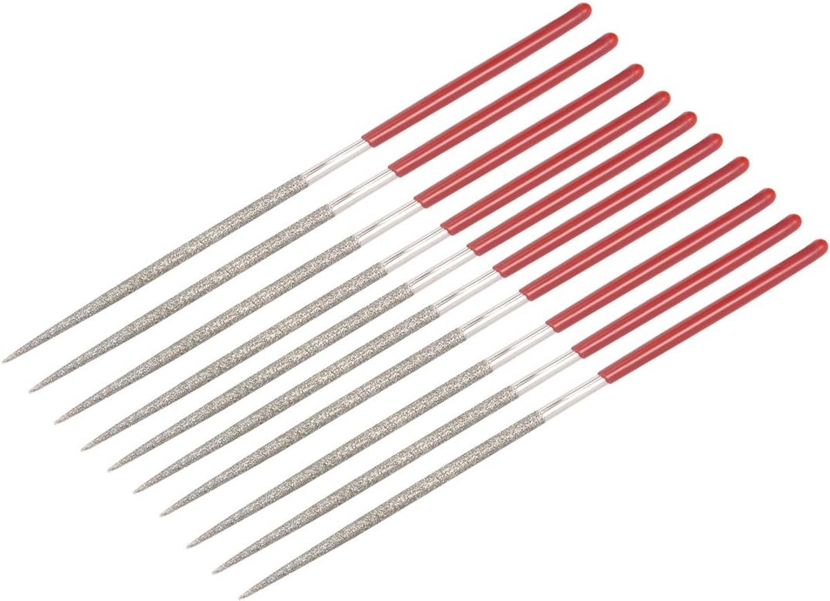 SnelShoppen - 10 Stuks Mini Diamant Vijl Set 2mm x 100mm Rond 150 Korrel - Ideaal voor Precisiewerk met Handvat - Voor Staal, Glas, Steen, Metaal, Teg