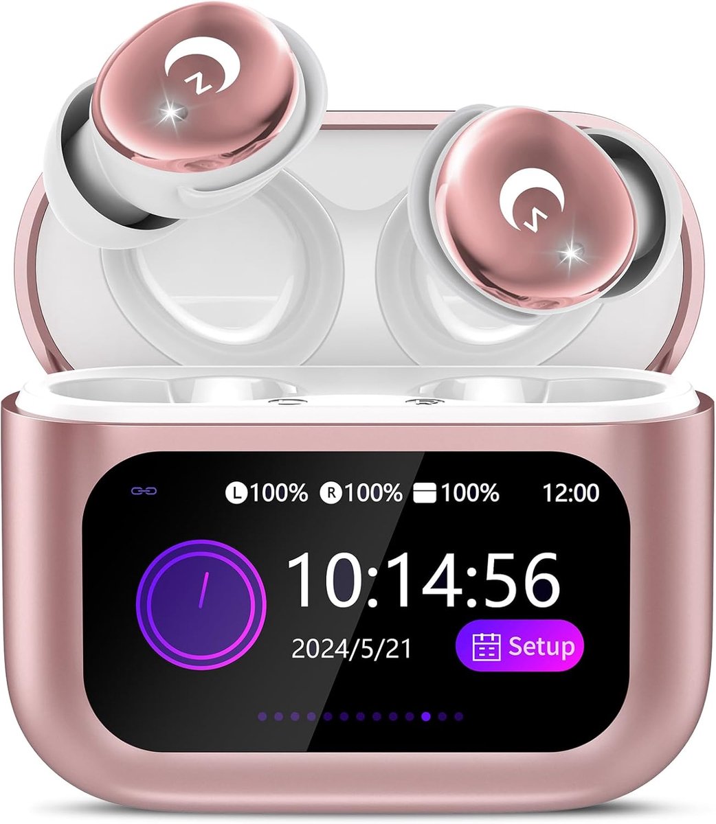 SnelShoppen - VEKJ Mini Bluetooth Hoofdtelefoon 48 uur met Touchscreen, Ergonomisch Ontwerp, Kersenpoeder, Ultraplat, Ideaal voor Slaap, Sport en Reiz