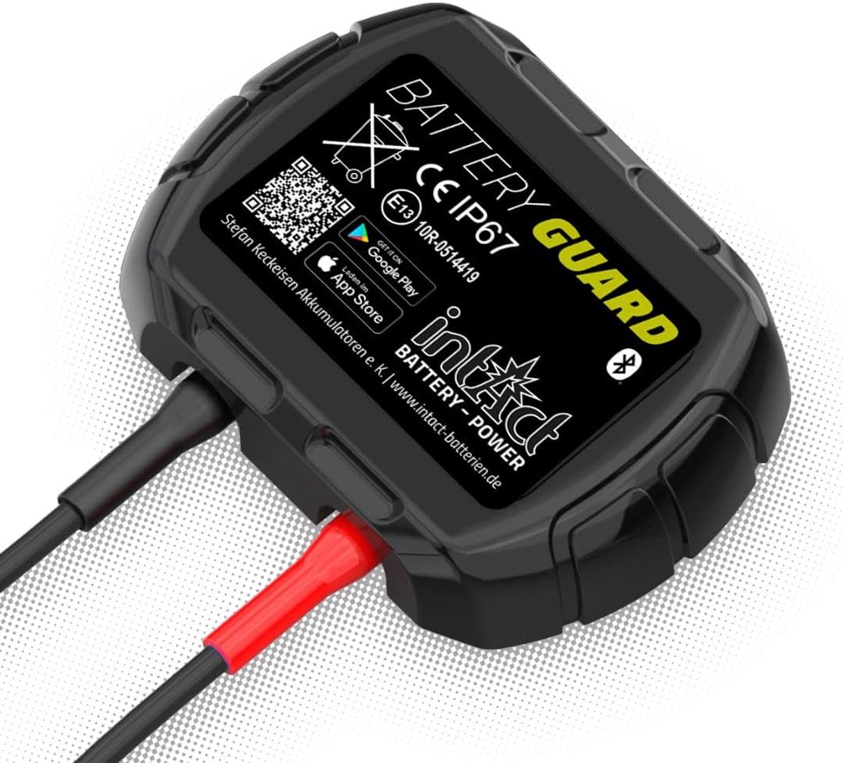 SnelShoppen - intAct Battery-Guard, Bluetooth batterijmonitor voor 12V lood- en lithiumaccu's, voltage- en temperatuurweergave, pushmelding bij kritis