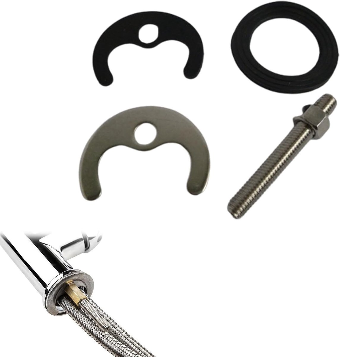 SnelShoppen - Basin Faucet Screw System - Keukenkraan Fixeernut Set - Vervangingsbeugel Keuken/Badkamer - Zwart - Hoogwaardige Koper 4-delig