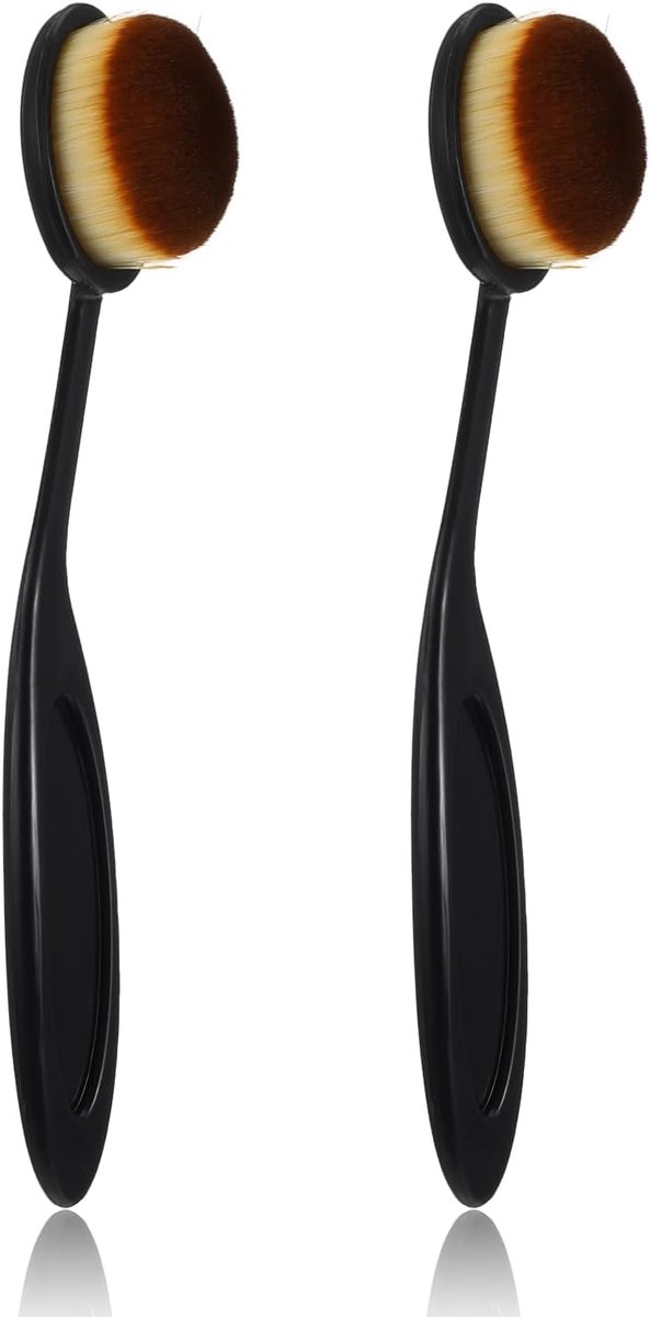 SnelShoppen - 2 Stuks Make-up Kwasten Set, Zwarte Foundation Kwast, Ovalen Kabuki Kwast, Perfect voor Liquid en Poeder Make-up, Professionele Blend en