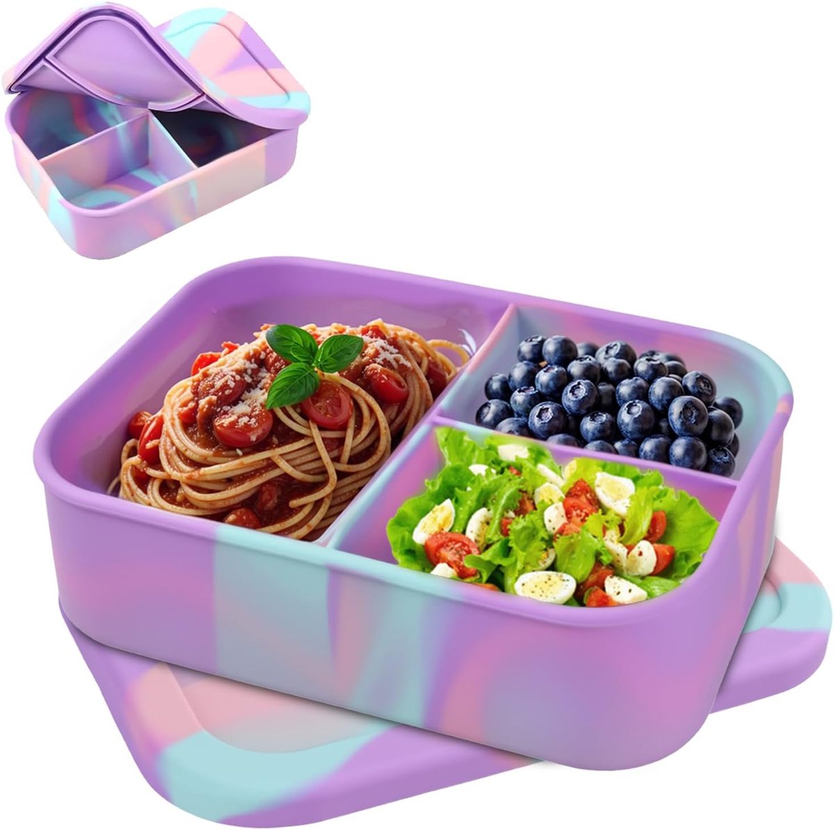 SnelShoppen - 1200 ml Silicone Lunch Box met 3 Compartimenten, BPA Vrij, Schokbestendig en Lekvrij, Vaatwasser, Magnetron en Vriezer Veilig, Herbruikb
