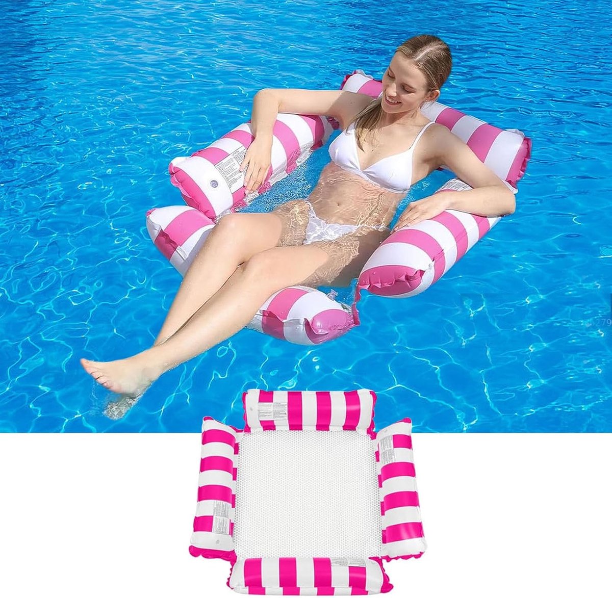 SnelShoppen - Bowknot Inflatable Water Hammock - 4-in-1 Luchtmatras voor Zwembad - Geschikt voor Volwassenen en Kinderen - Eco-vriendelijk PVC - Roze