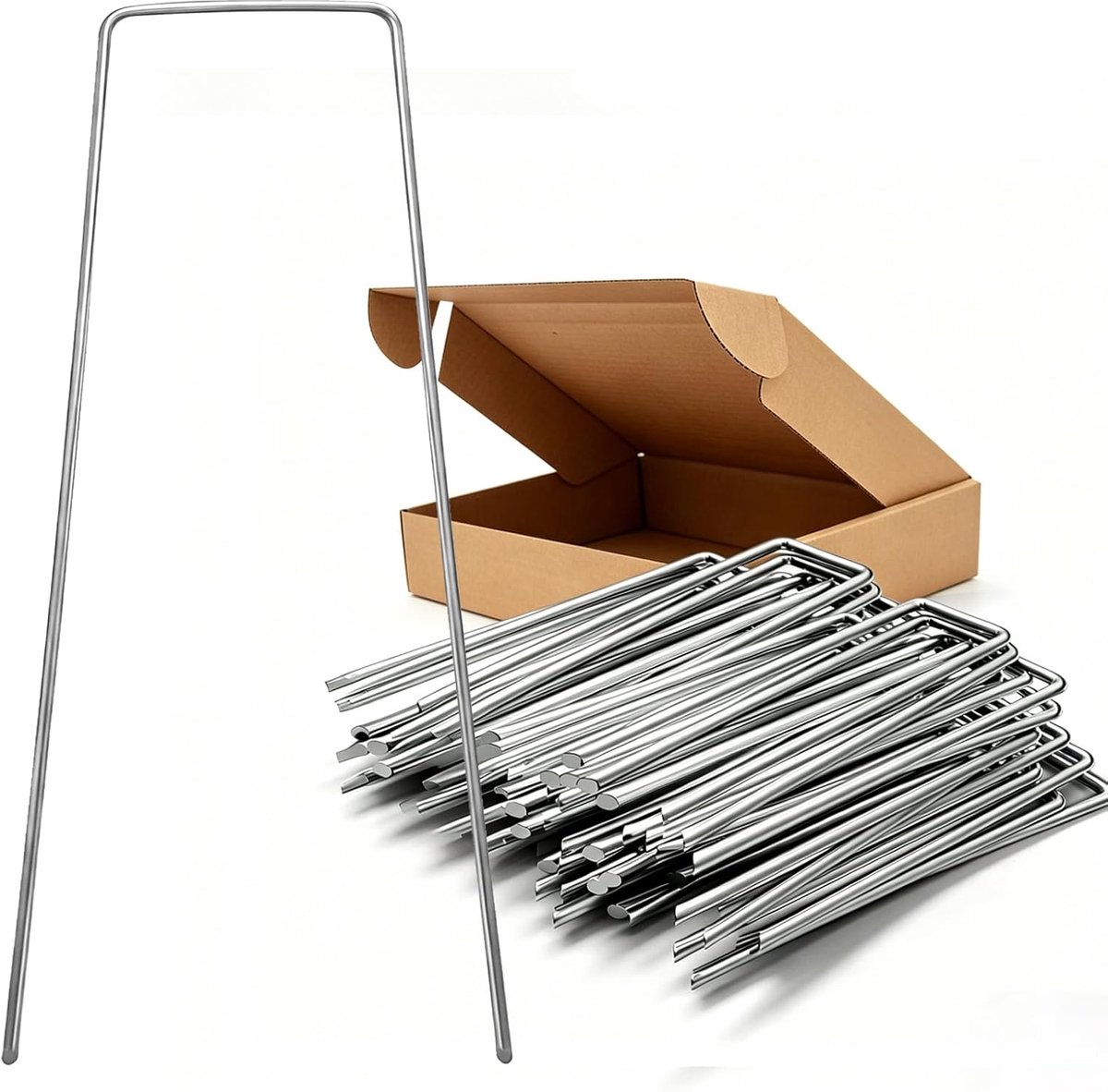 SnelShoppen - 100 stuks verzinkte grondankers U-vormige tuin haringen 150 x 35 mm - Ø 2,5 mm, anti-roest, voor onkruiddoek, netten, camping en tuinwer