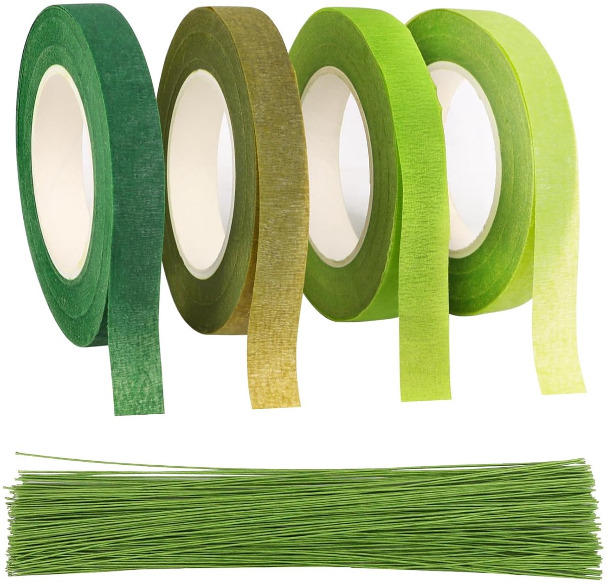 SnelShoppen - 130 Pcs Kunstbloemen Stelen met 4 Rollen Groene Bloemen Lijmtape - Creatief Knutselmateriaal voor Bloemstukken, Kransen en Boeket - Flex