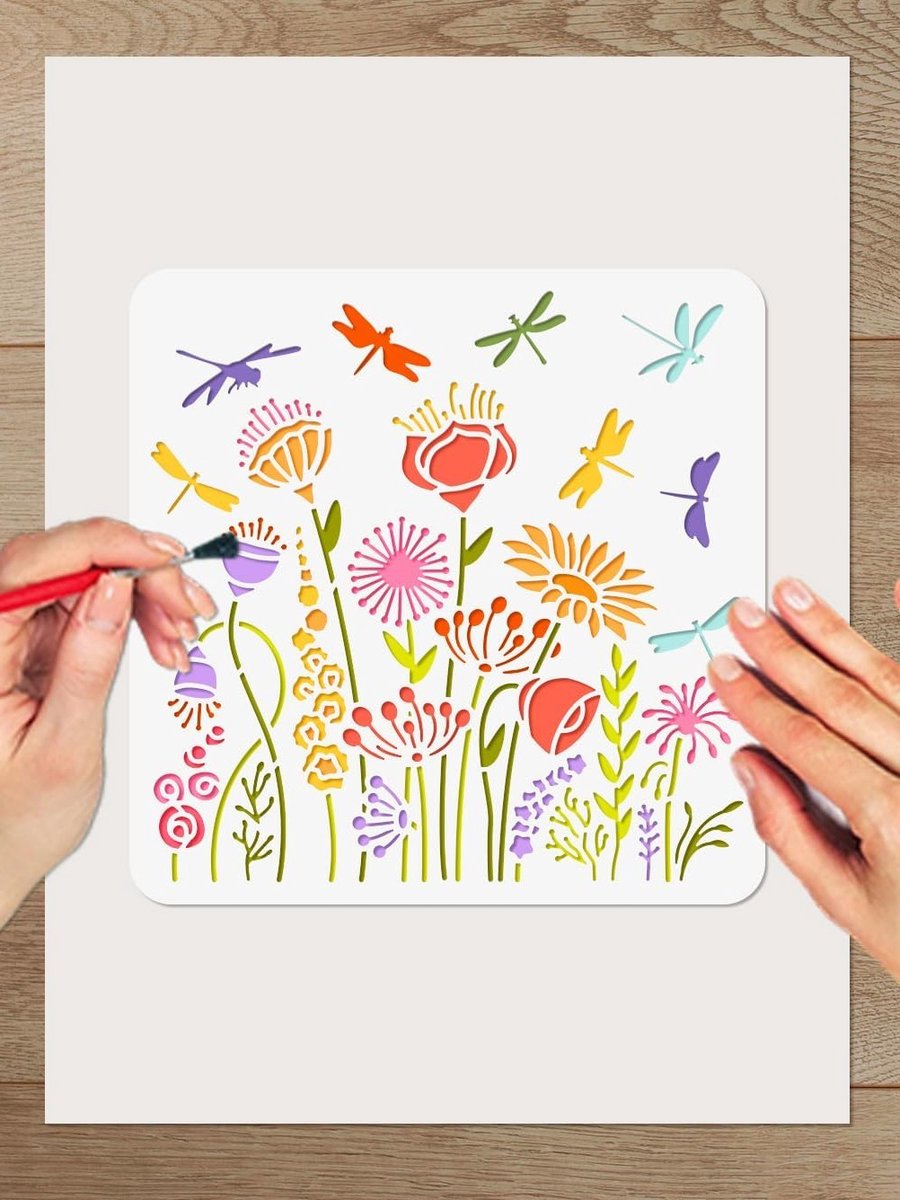 Herbruikbaar sjabloon voor schilderen met libelle motief, 30 x 30 cm, geschikt voor hout, canvas en steen, perfect voor interieurdecoratie en wandkunst