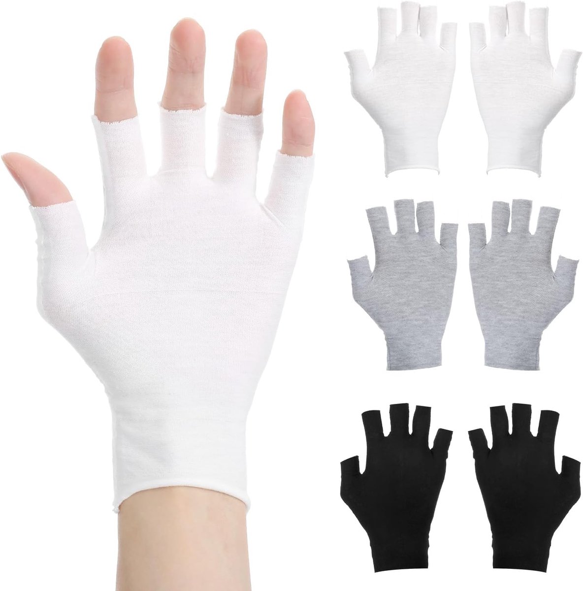 SnelShoppen - 3 Paar Vingerloze Handschoenen, Zachte Katoenen UV Glove Set, Wit, Zwart en Grijs voor Eczema, Slaap, Nachtlotion en Spa Behandeling