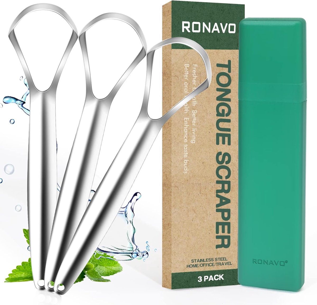 SnelShoppen - Tongue Scraper Set van 2 - RVS Tongreiniger voor Volwassenen - Verwijder Slechte Adem - Inclusief Reis Etui