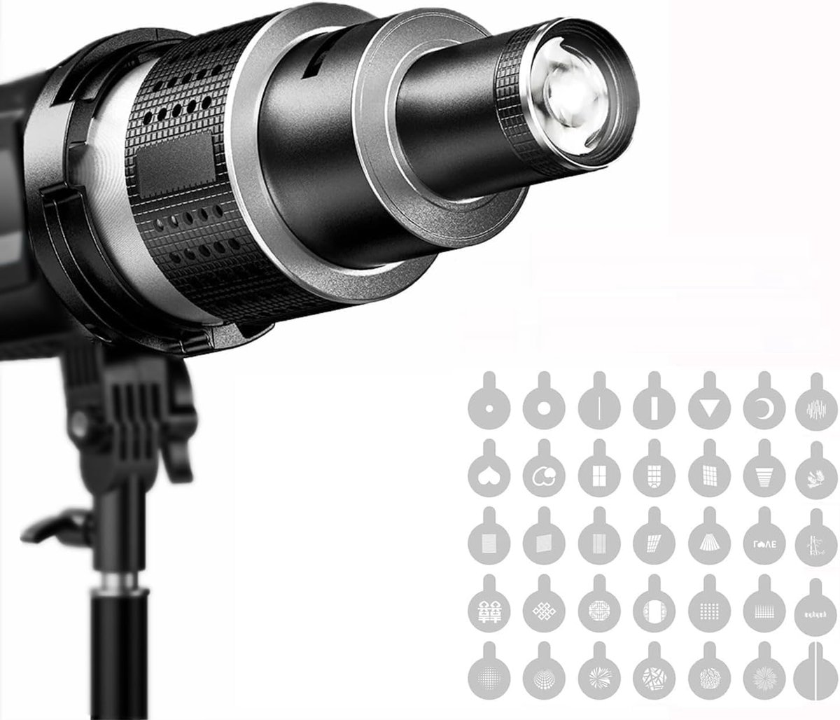 SnelShoppen - Bowens Snoot Projector met 35 Gobos en 5 Kleurenfilters voor Videoverlichting - Accessoires voor Fotografie en Videoproductie - Professi