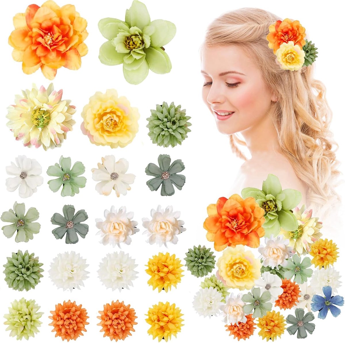 SnelShoppen - 21 Hawaii Kleurige Haarspelden voor Vrouwen, Geel, Groen, Bloemen, Haarclips voor Kinderen en Vrouwen, Feest en Trouwerij Haaraccessoire