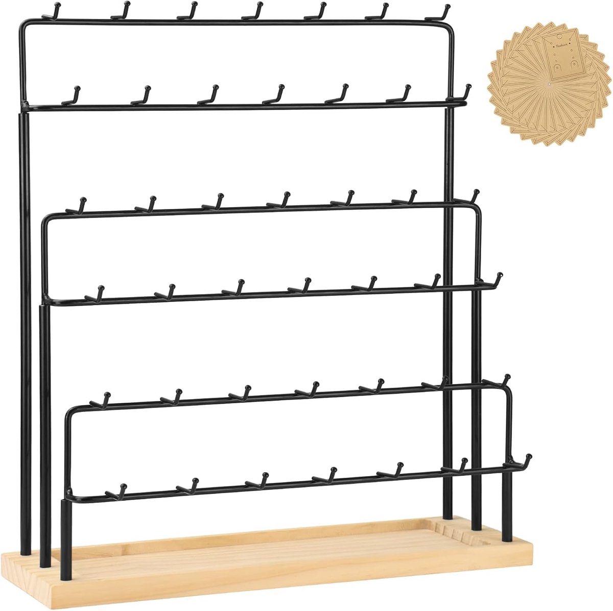 SnelShoppen - Earring Display Rack Houder 6 Laags 42 Haken Houten Sieraden Stand voor Oorbellen, Kettingen, Ringen, Armbanden, Sleutelhangers, Perfect