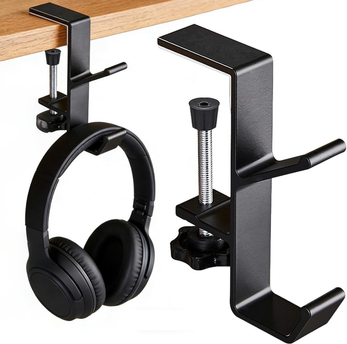 SnelShoppen - Dual Headphone Holder Gaming Headset Houder Universale Hoofdtelefoon Haak met Multifunctionele Dubbele Haak voor Desk, 2-6cm Dikte, Sili