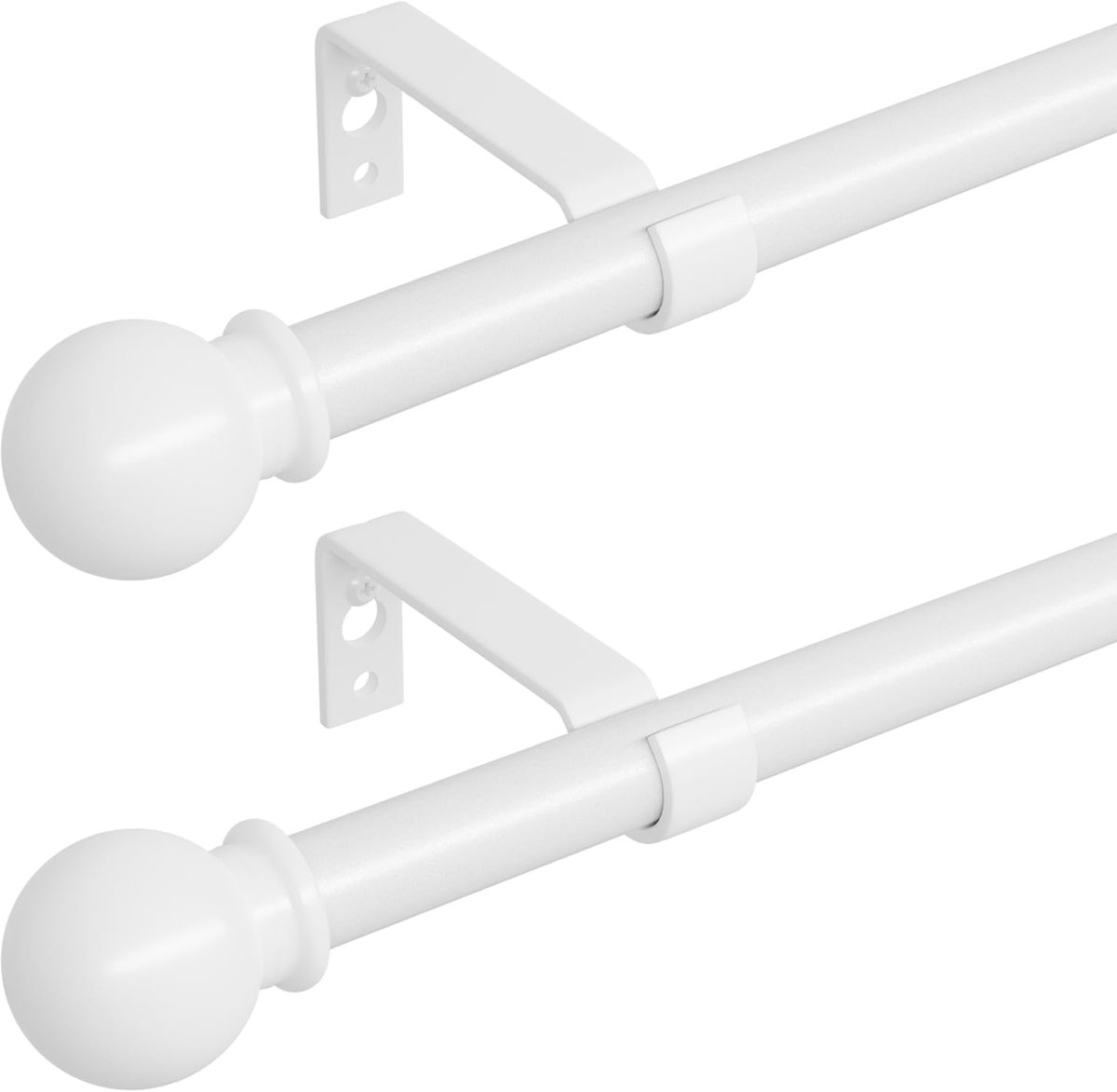 SnelShoppen - 2 Stuks Witte Gordijnroede 3m Verstelbaar Met Beugels - 16mm Diameter Met Decoratieve Bol Eindstukken Voor Slaapkamer, Woonkamer, Keuken