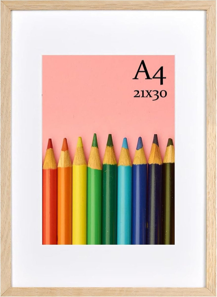 SnelShoppen - Houten Fotolijst DIN A4 met Passe-partout en Acrylglas - Geschikt voor Verti