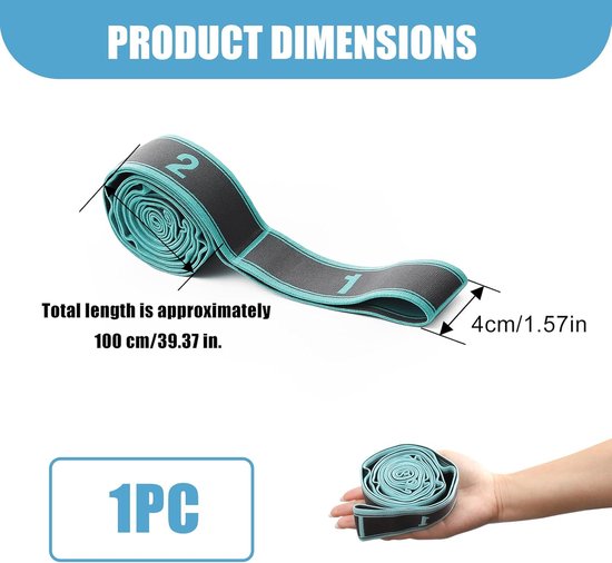 SnelShoppen - Yoga Set met 8 Lussen, Hoge Elasticiteit Yoga Strap, Stretch Band, Fitness en Trainingsbanden, Wasbaar, Draagbaar voor Yoga, Pilates, Gy van Snelshoppen — afbeelding 5