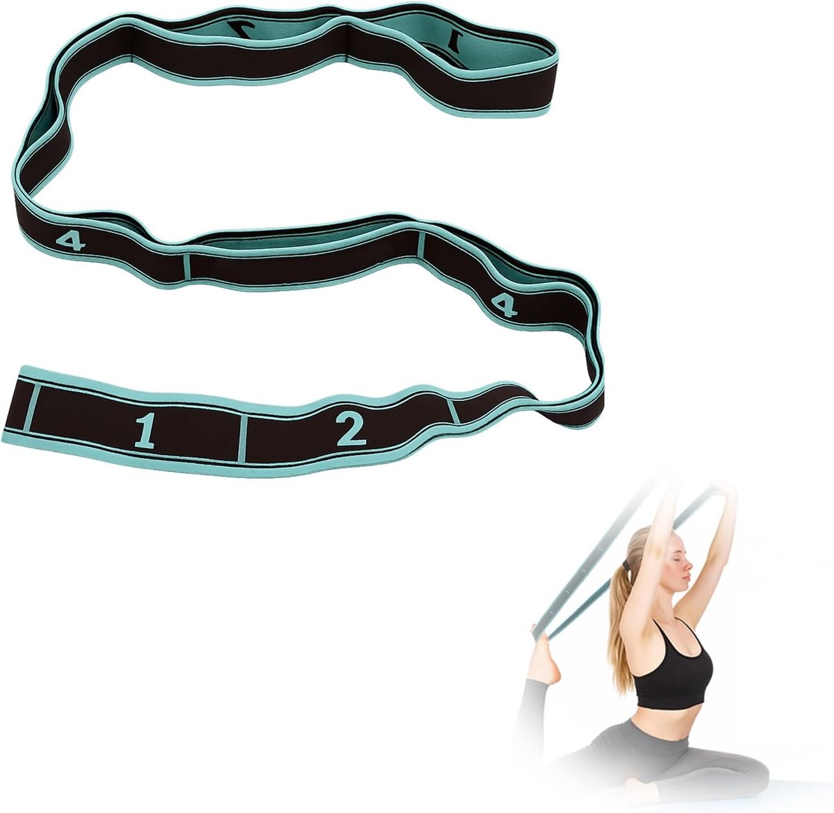 SnelShoppen - Yoga Set met 8 Lussen, Hoge Elasticiteit Yoga Strap, Stretch Band, Fitness en Trainingsbanden, Wasbaar, Draagbaar voor Yoga, Pilates, Gy