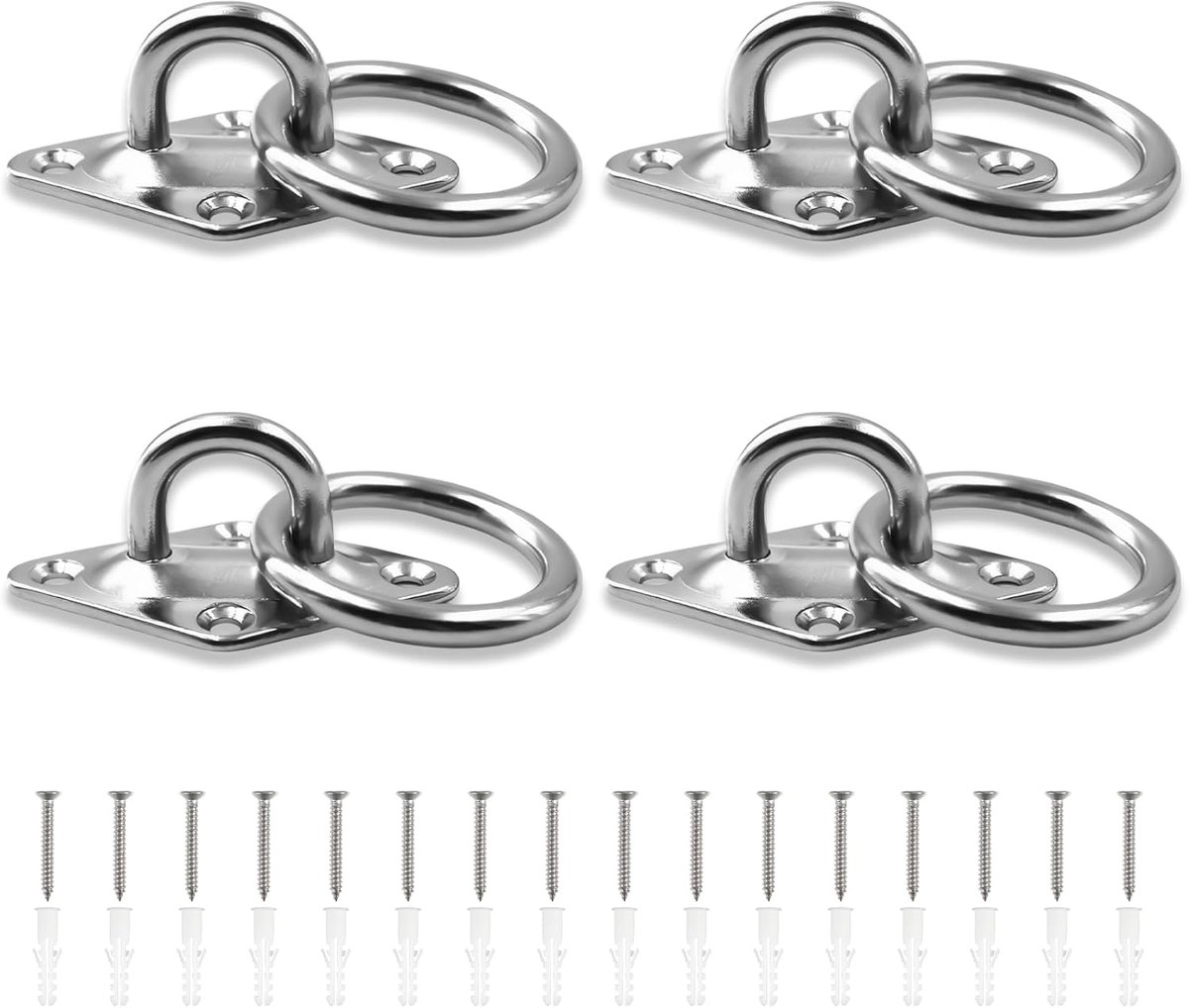 SnelShoppen - 4 Stuks Oogplaten met Oog, 304 RVS Verbindingringen, Dikke 6 mm, Diamant Ring voor Paarden, Stal Gebruik, Sterk en Duurzaam