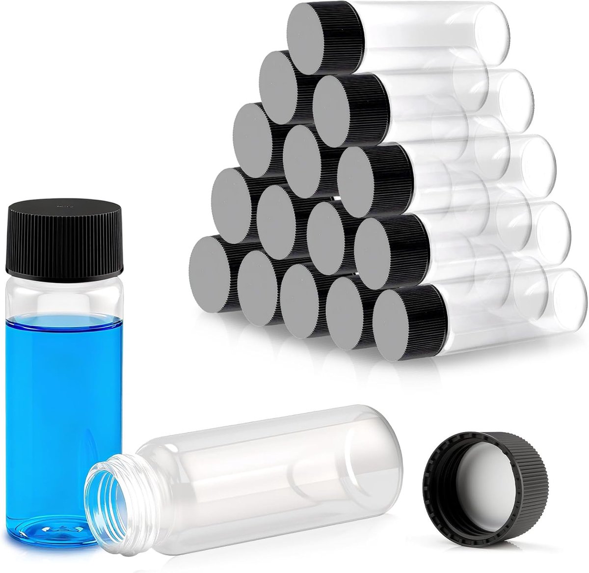 SnelShoppen - 30 Mini Glazen Flesjes 10ml - Transparante Laboratorium Flesjes met Schroefdop - Perfect voor Opslag, Monsters en Verpakking