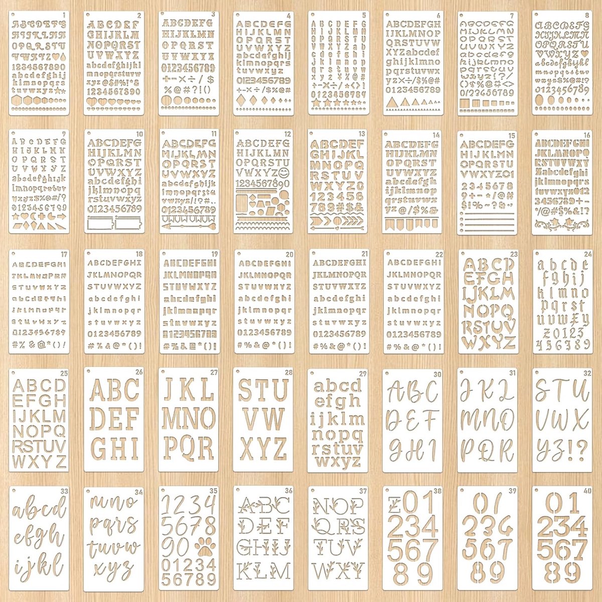 SnelShoppen - 40 Vellen Herbruikbare Lettersjablonen en Cijfersjablonen - 17,8 x 10,2 cm - Perfect voor Dagboek, Schilderen, Scrapbooken, Kaarten en D