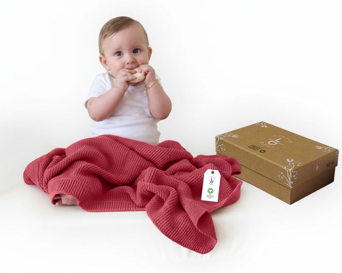 SnelShoppen - Knitted Baby Blanket 100% Organic Cotton GOTS Certified 80x100 cm Amberglow - Ademend, Temperatuur Reguleren, Perfect voor Baby's in Ele