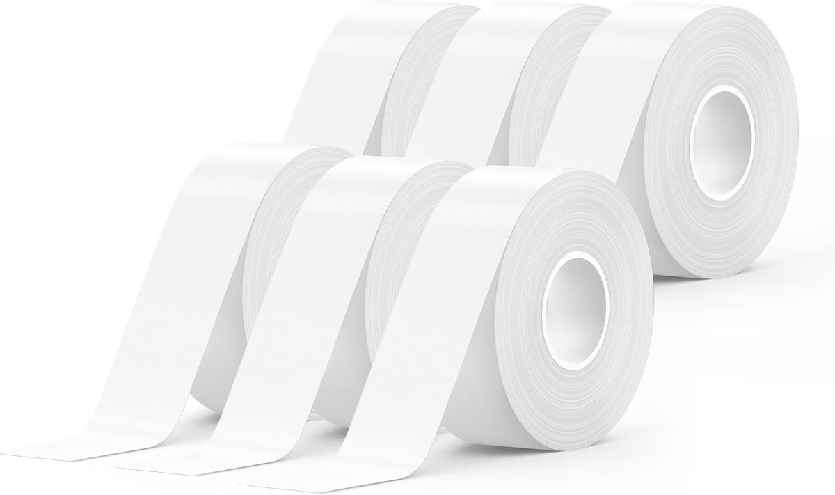 SnelShoppen - Self Adhesive Labels 15mm x 6m - 6 Rollen Multifunctionele Thermolabels - Zwart op Wit - Voor Thuis, Kantoor en School - Duurzaam, Water