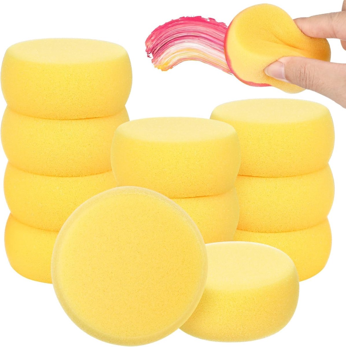 SnelShoppen - 30 Stuks Gele Ronde Verf Sponsen - Hoge Kwaliteit Kunstsponsen voor Schilderen, Hobby's, Face Painting en Crafts