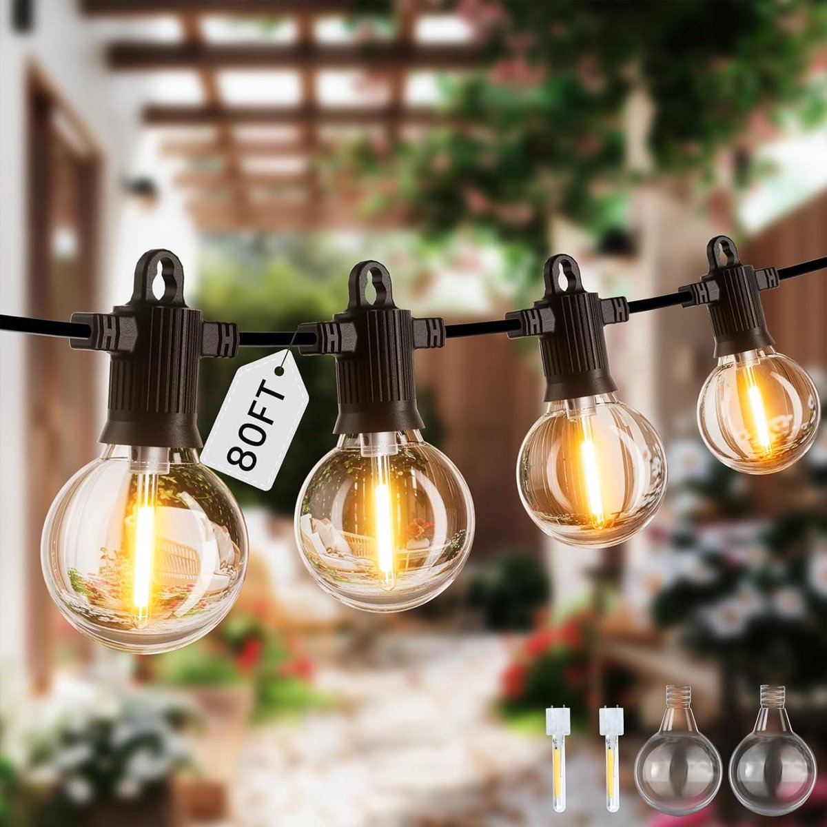 SnelShoppen - ZOTOYI Outdoor Lighting Stocking Lights 24m IP65 Waterdicht Tuinverlichting met 30 + 2 Schokbestendige Energiebesparende LED Bollen voor