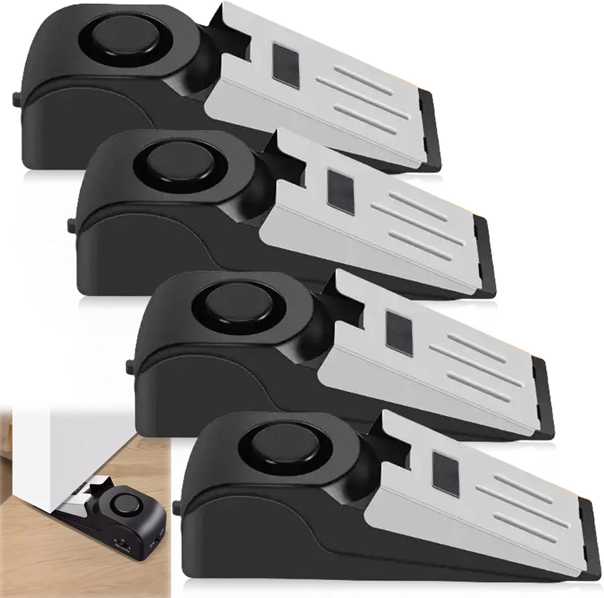 SnelShoppen - 4x Deurstop Alarm met 120dB Geluid, Draagbare Wedge Deurstopper met Antislip Rubber, Inbraakbeveiliging en Veiligheid voor Huis, Binnen