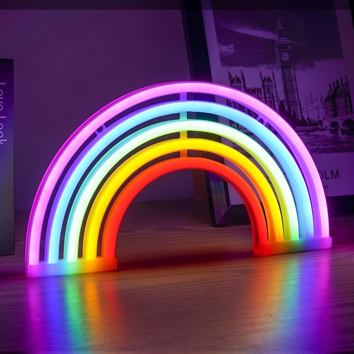SnelShoppen - Regenboog LED Lichtreclame Neonlamp - USB & Batterij Aangedreven - Slaapkamer Decoratie - Feest, Bar, Kerstmis, Club, Salon - Kleurvol L