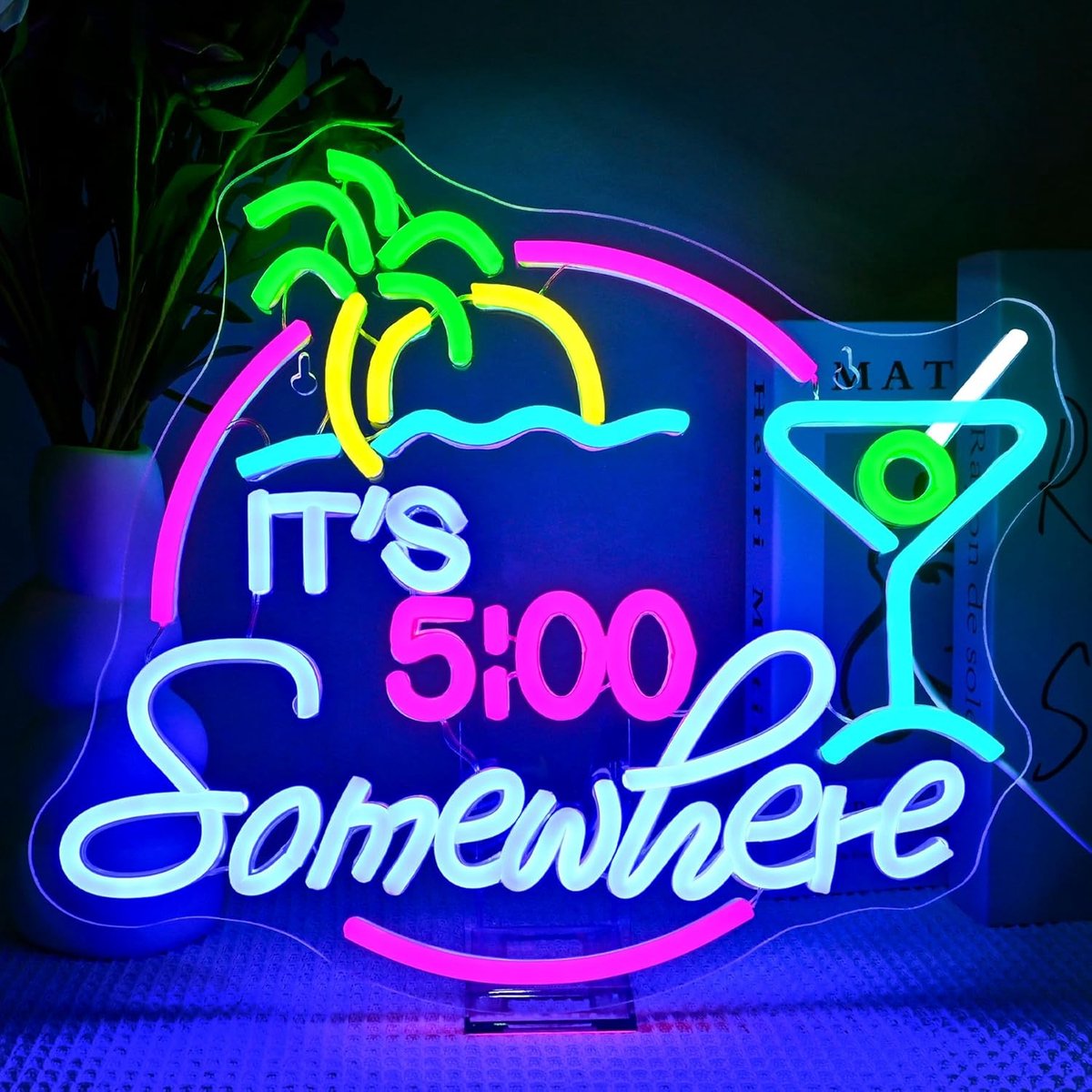SnelShoppen - Its 5 o'clock Somewhere Neon Sign Wanddecoratie LED Verlichting voor Bar, Club, Feest, Mannengrot, Verjaardag, Slaapkamer en Raam