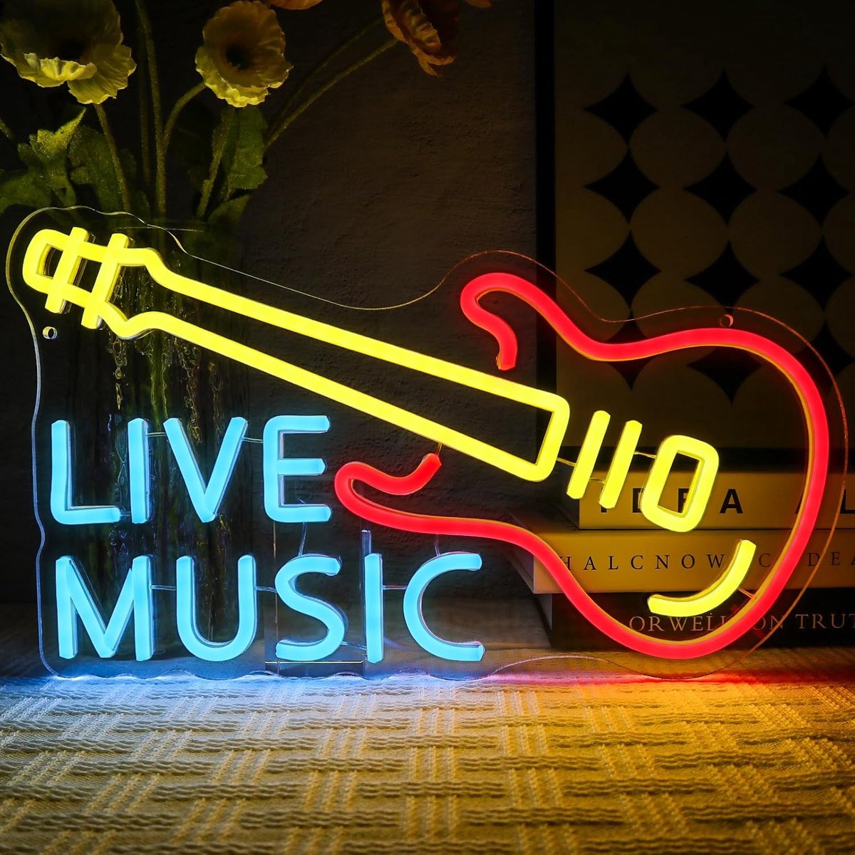 SnelShoppen - Neon Sign met Live Music, Kleurrijke LED Wandlamp, Gitaar, USB Aansluiting, Perfect voor Bar, Studio, Garage, Slaapkamer, Feest, Cadeau