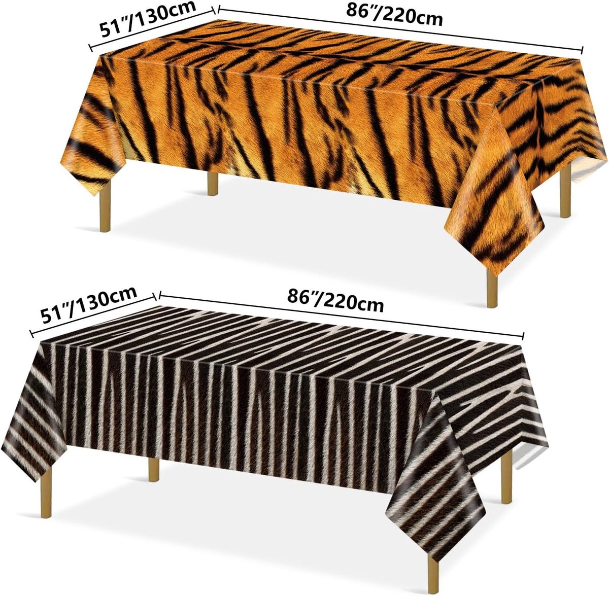 SnelShoppen - Safari Tafelkleed Set - 4x Dierenprint Tafelkleed - Luipaard, Tijger, Zebra, Giraffe - 130x220cm - Jungle Themaparty Babyshower Verjaard