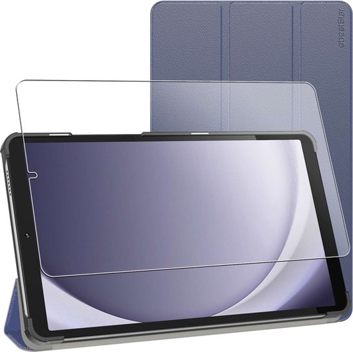 ebestStar - Hoes geschikt voor Samsung Galaxy Tab A9 8.7 (2023) SM-X110, Slanke Design PU Lederen Etui, Automatische Slaap/Wake, SmartCase hoesje, Donkerblauw + Gehard Glas