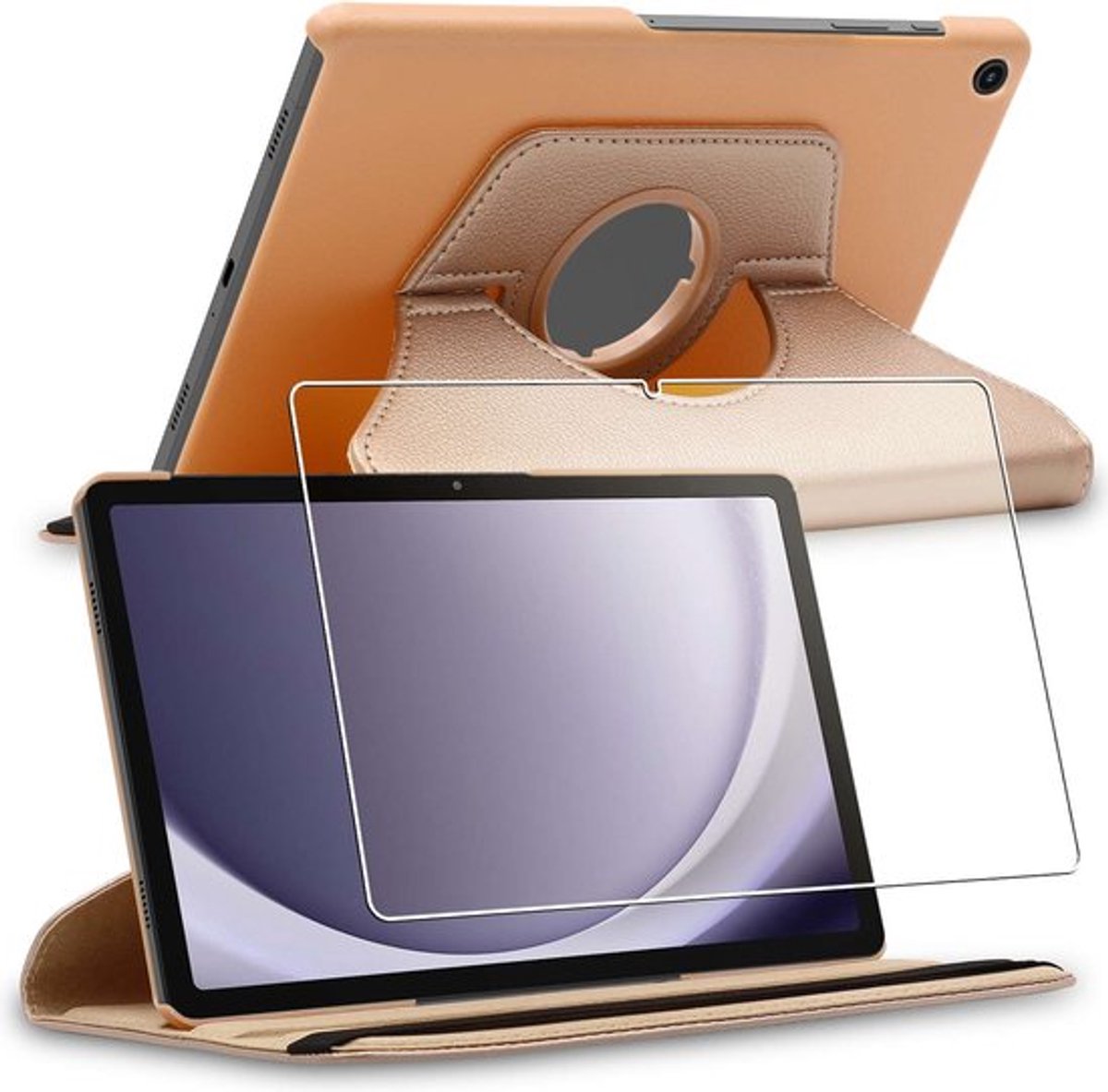 ebestStar - Hoes geschikt voor Samsung Galaxy Tab A9+ (2023) SM-X210, Roterende Etui, Case, 360° Draaibaar hoesje, Goud + Gehard Glas