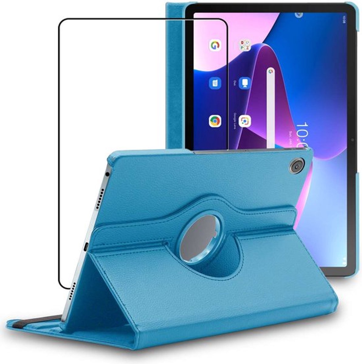 ebestStar - Hoes geschikt voor Lenovo Tab M10 Plus 10.6 (Gen 3), Roterende Etui, Case, 360° Draaibaar hoesje, Blauw + Gehard Glas