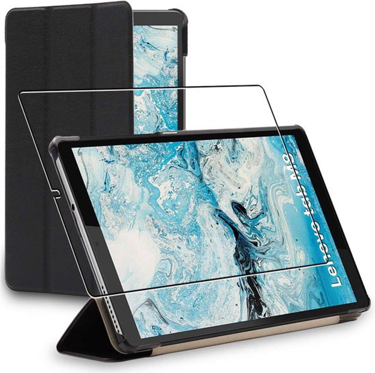 ebestStar - Hoes geschikt voor Lenovo Tab M8 2021 (3rd gen), M8 HD 2019, Slanke Design PU Lederen Etui, Automatische Slaap/Wake, SmartCase hoesje, Zwart + Gehard Glas