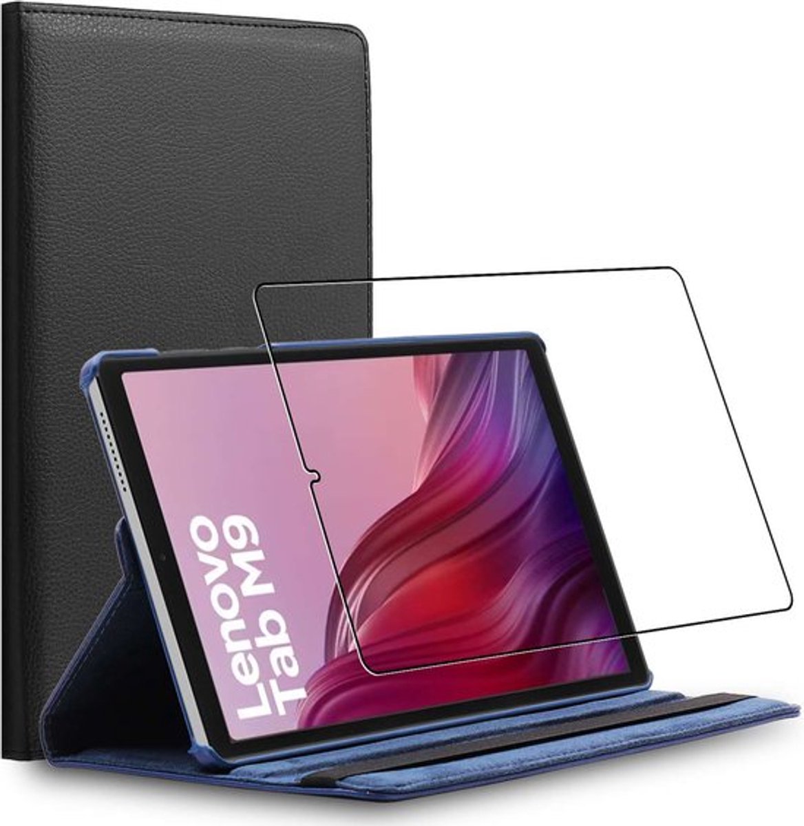 ebestStar - Hoes geschikt voor Lenovo Tab M9, Roterende Etui, Case, 360° Draaibaar hoesje, Zwart + Gehard Glas