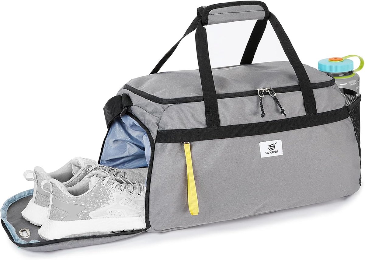 SnelShoppen - Sporttas en Reistas 35 Liter voor Dames en Heren, Gymtas met Schoenenvak en Nat Vak, Ideaal voor Fitness, Sport en Reizen - Grijs, Sport