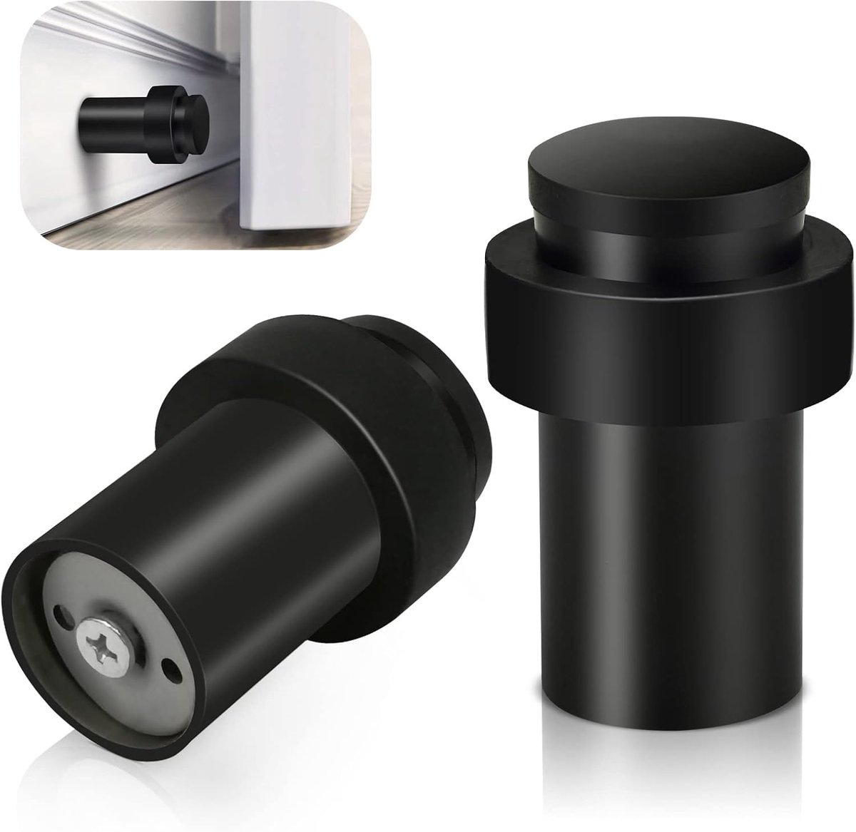 SnelShoppen - Zwarte Vloer Door Stopper - Heavy Duty RVS - Moderne Deurstopper - Rubber Bumper Wandbeschermer - 65mm Hoog Voor Plinten - Decoratief &