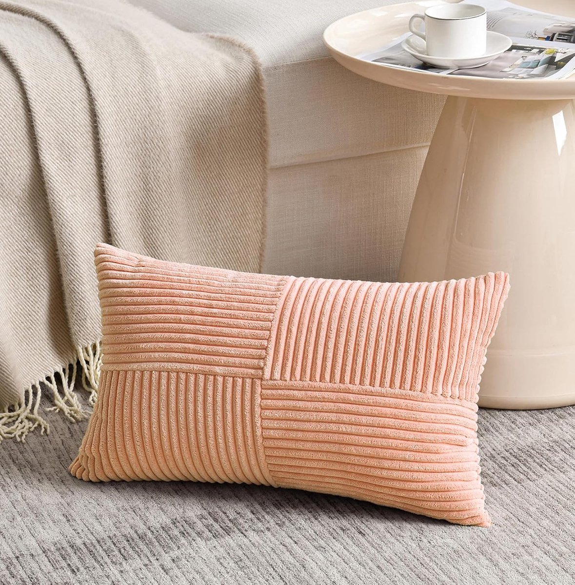SnelShoppen - Boho Kussenhoes 30x50 cm - Perzisch Roze Corduroy Kussen Cover - Modern Decoratie voor Sofa, Bed, Stoel, Slaapkamer - Zacht en Milieuvri