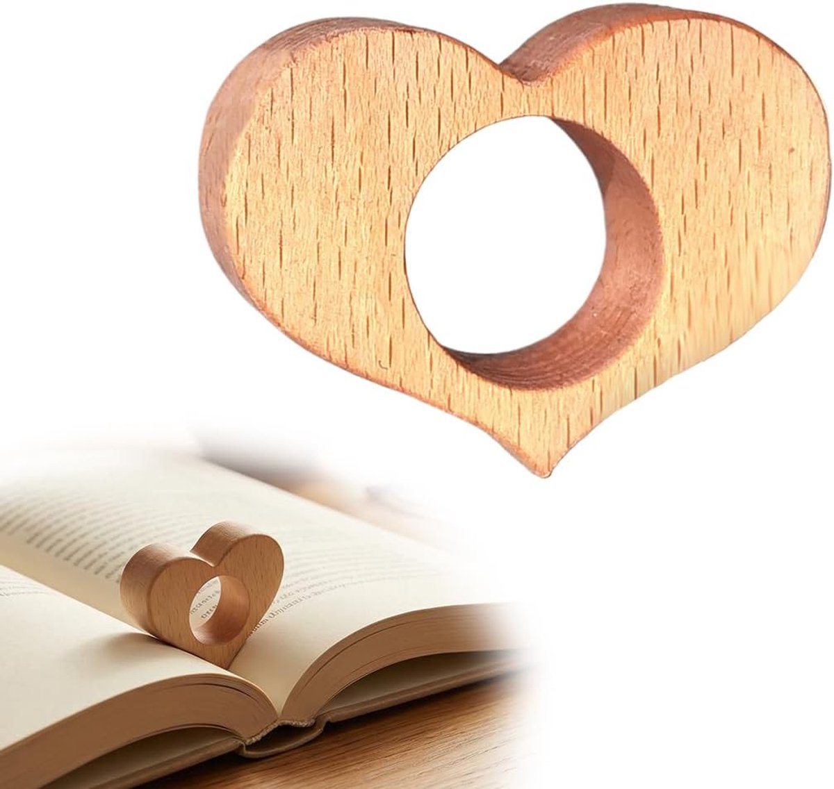 SnelShoppen - Duimboekenhouder 22 mm van Hout - Hartvormige Boekenlegger en Zijhouder voor Leraren, Lezers, Boekenliefhebbers - Duurzaam en Praktisch
