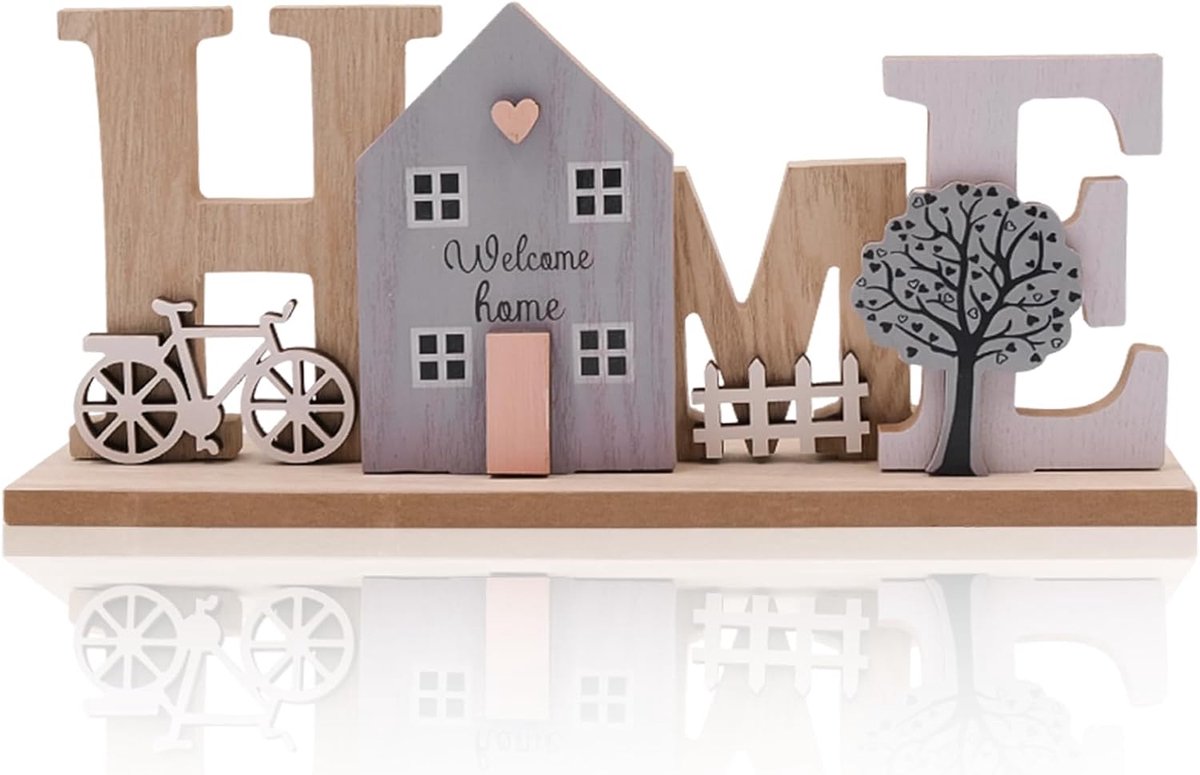 SnelShoppen - Houten Display Stand Decoratief Item voor Thuisdecoratie - Lettering 'HOME' - Staande Decoratie voor Woonkamer, Vensterbank, Hal, Slaapk