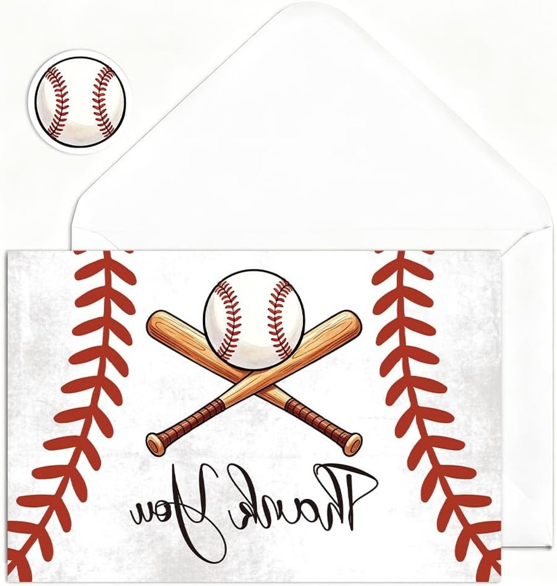 Bedankkaarten voor sportliefhebbers, 30 stuks, 10 x 15 cm, met enveloppen en stickers, vintage honkbal ontwerp