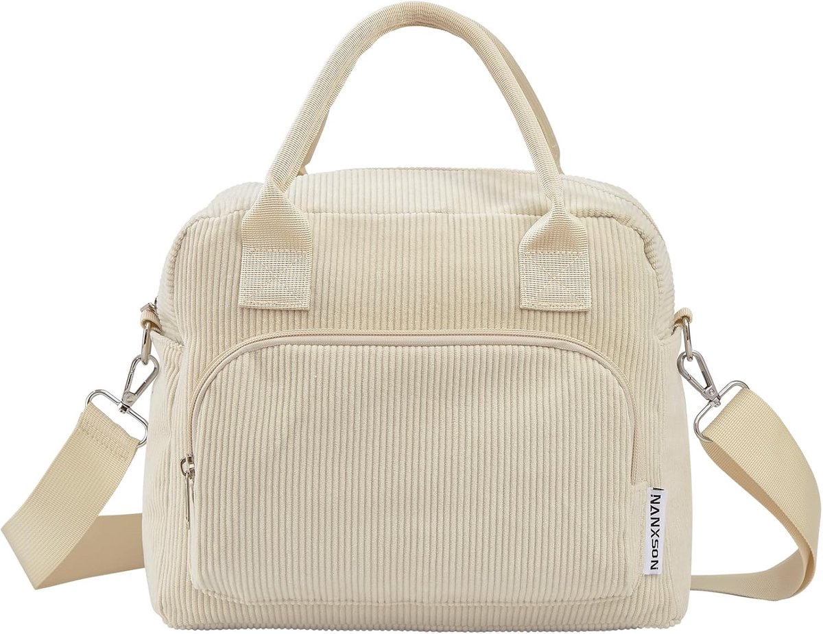 Thijox - Geïsoleerde Lunchtas 12L voor Dames en Heren, Corduroy Koeltas Beige, Herbruikbare Lunchbox voor Picknick, Reizen, Werk en School